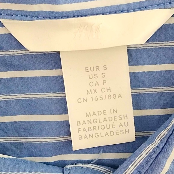 H&M Light Blue and White Striped Long Sleeve Tunic Shirt Blouse Size Small - Picture 3 of 8